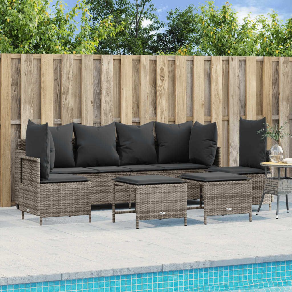 Maison Exclusive - 5-tlg. Garten-Sofagarnitur mit Kissen Grau Poly Rattan