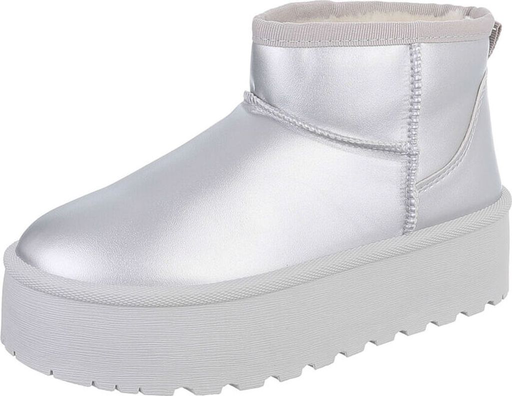 Ital-Design Damen Stiefeletten Plateaustiefeletten Warm gefüttert Lederoptik Snowboots 87124661 Silber Gr. 38