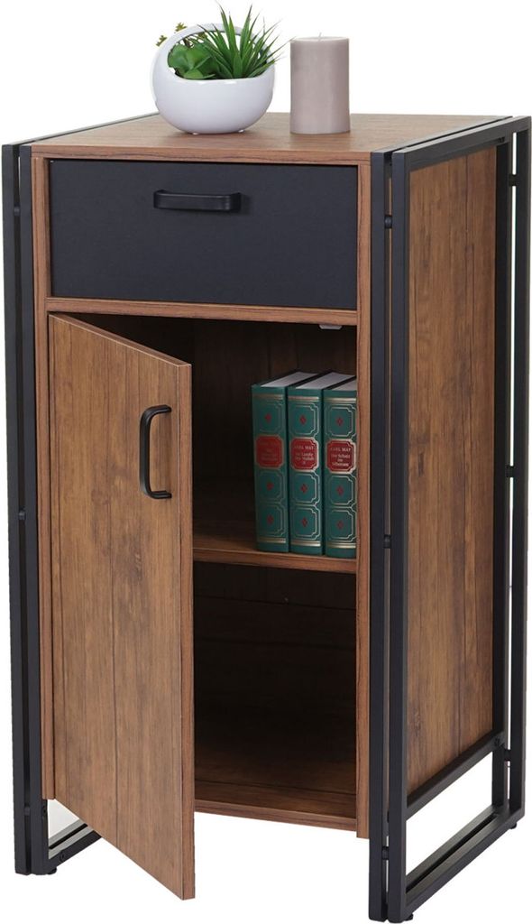 Kommode HWC-A27, Schrank Schubladenschrank, 90x50x43cm 3D-Struktur MVG-, Wildeiche-Optik