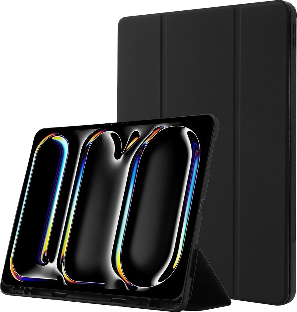 Mobigear Tri-Fold Gel iPad Pro 11 Zoll (2025) Hülle TPU,Kunstleder Klapphülle + Stifthalter - Schwarz
