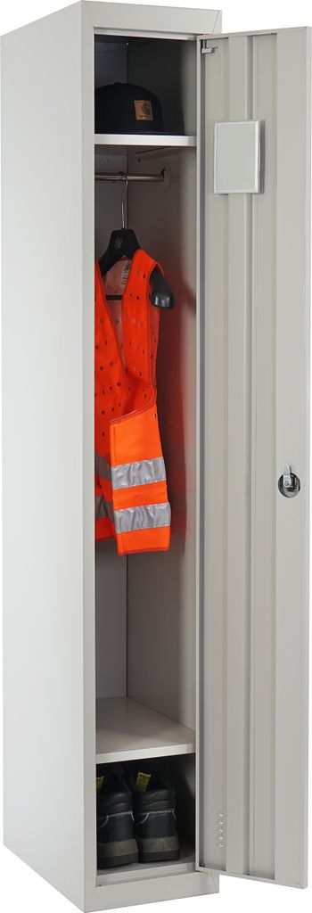 Spind Boston T163, Garderobenschrank Kleiderspind Umkleideschrank, Metall 180x30x50cm nach ASR A4.1 grau