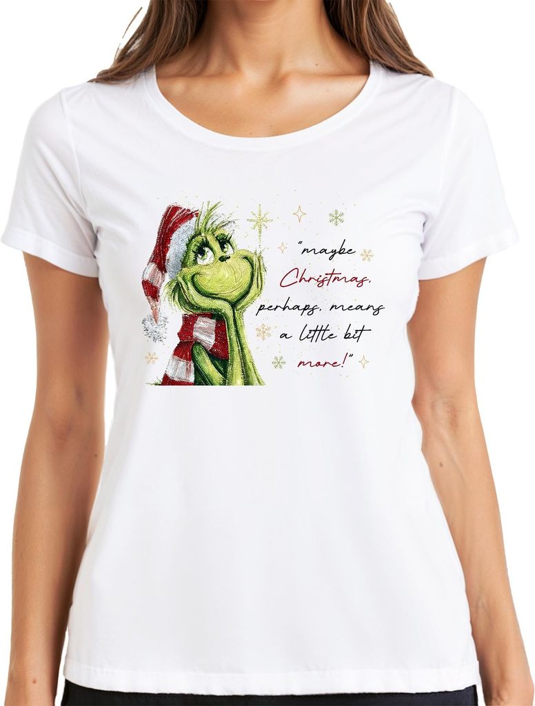 Grinch Santa Weihnachten maybe Christmas means a little bit more Damen T-Shirt, Weiß, M