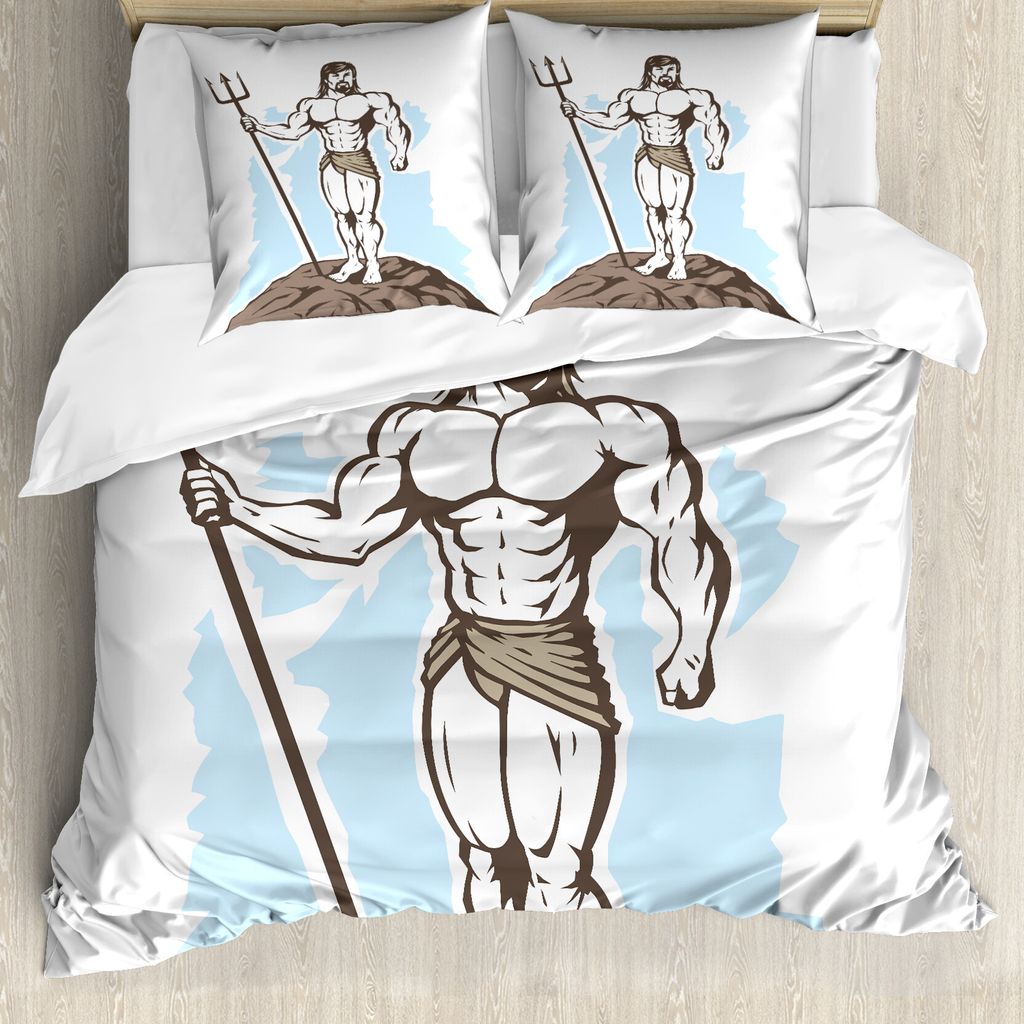 ABAKUHAUS Neptun Bettbezug Set für Einzelbetten, Greek Myth Mann auf einem Felsen, Milbensicher Allergiker geeignet mit Kissenbezug, 155 cm x 220 ...