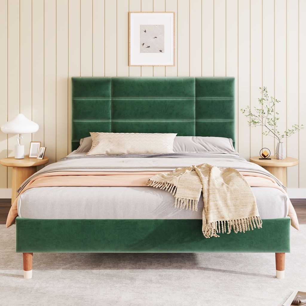 A bedroom scene with a bed as the main focus.