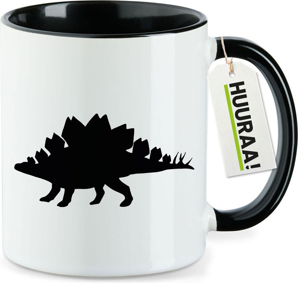 Huuraa Kaffeetasse Stegosaurus Dinosaurier 330ml Schwarz Keramik Kaffeebecher Geschenkidee