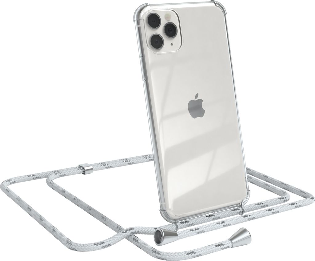 EAZY CASE Handykette kompatibel mit Apple iPhone 11 Pro Max, Handyhülle mit Umhängeband, Handykordel, Schutzhülle Clear, Band in Weiß