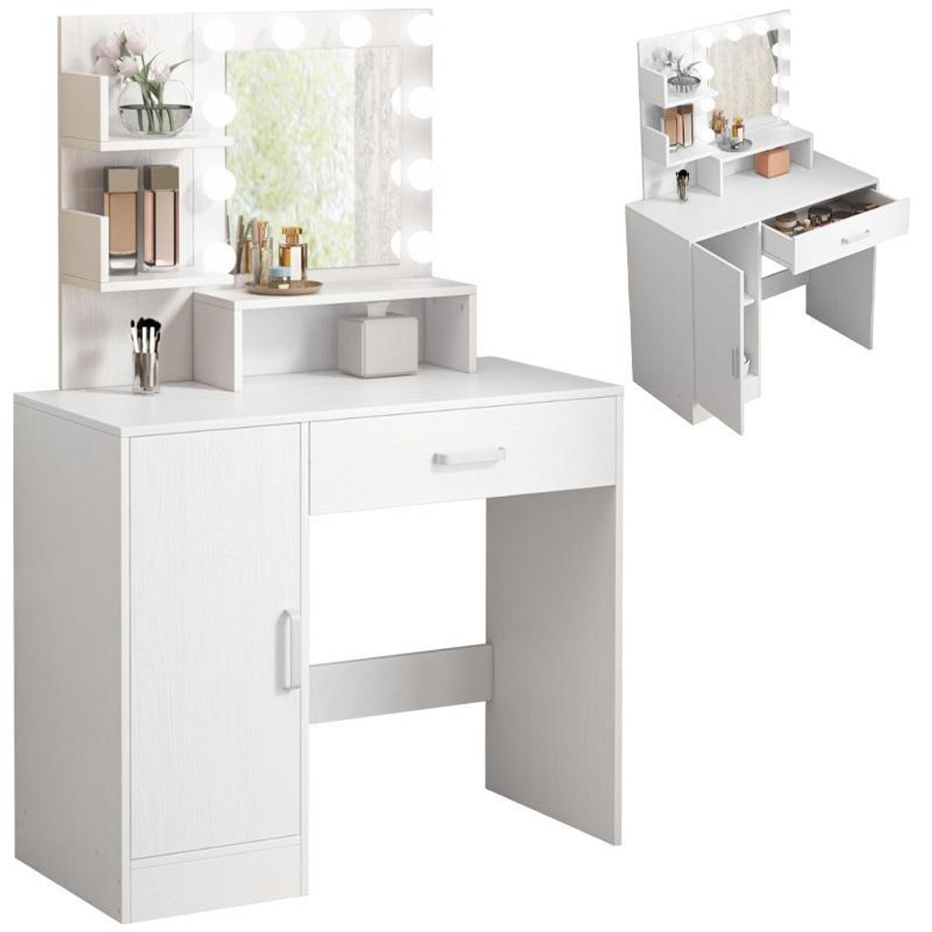 KOSMETIKTISCH FÜR MAKE-UP UND VISAGistik MIT LED-SPIEGEL MODERN GLAMOUR LOFT 90 cm