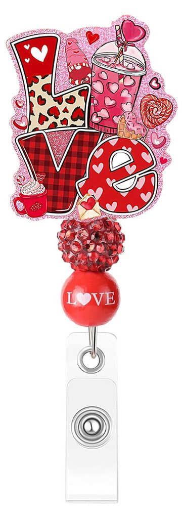 Selbstgemachter Perlen-Ausweishalter, Valentinstag-Ausweisclip, verstellbares und ausziehbares Lanyard für Schlüssel, Ausweis, kreatives Geschenk...