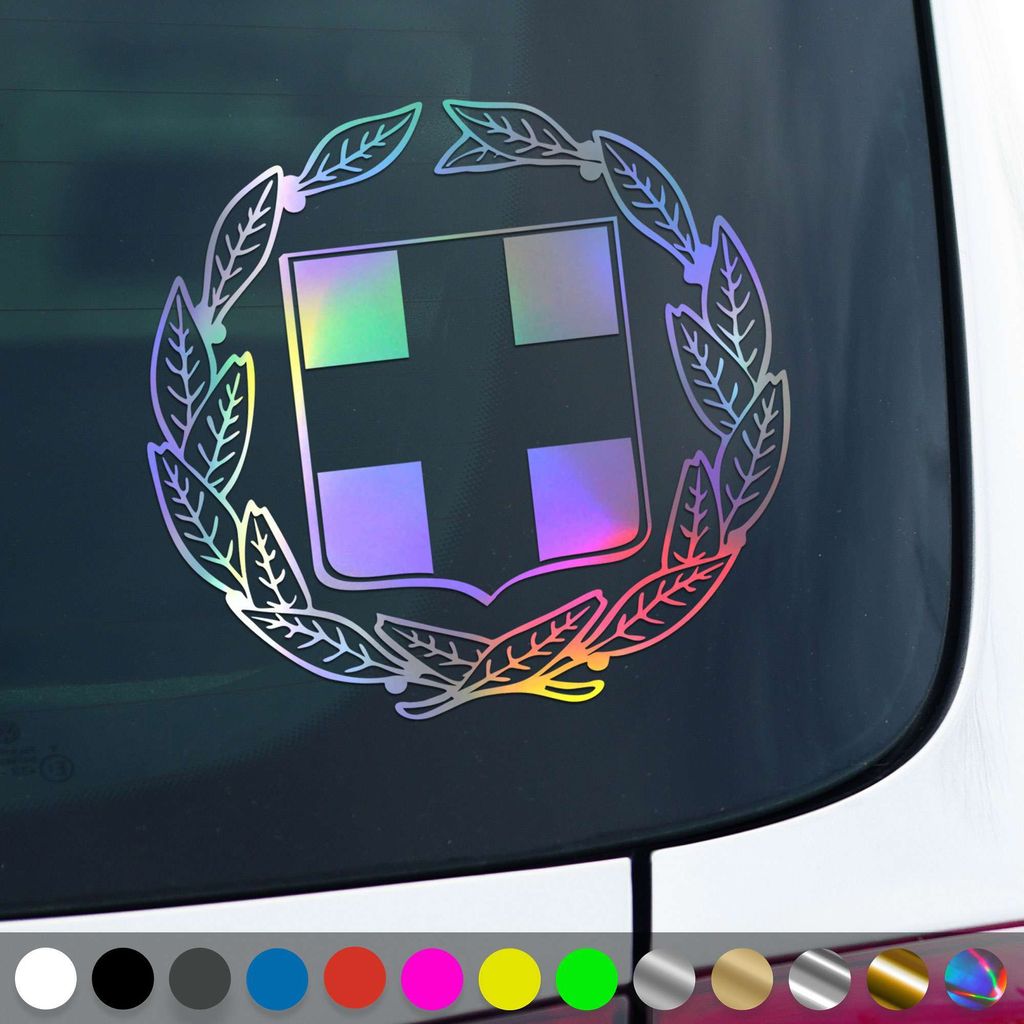 PantherPixel Griechenland Aufkleber Wappen Kreta Rhodos Sticker Auto Geschenkidee Farbe Oilslick-Hologramm