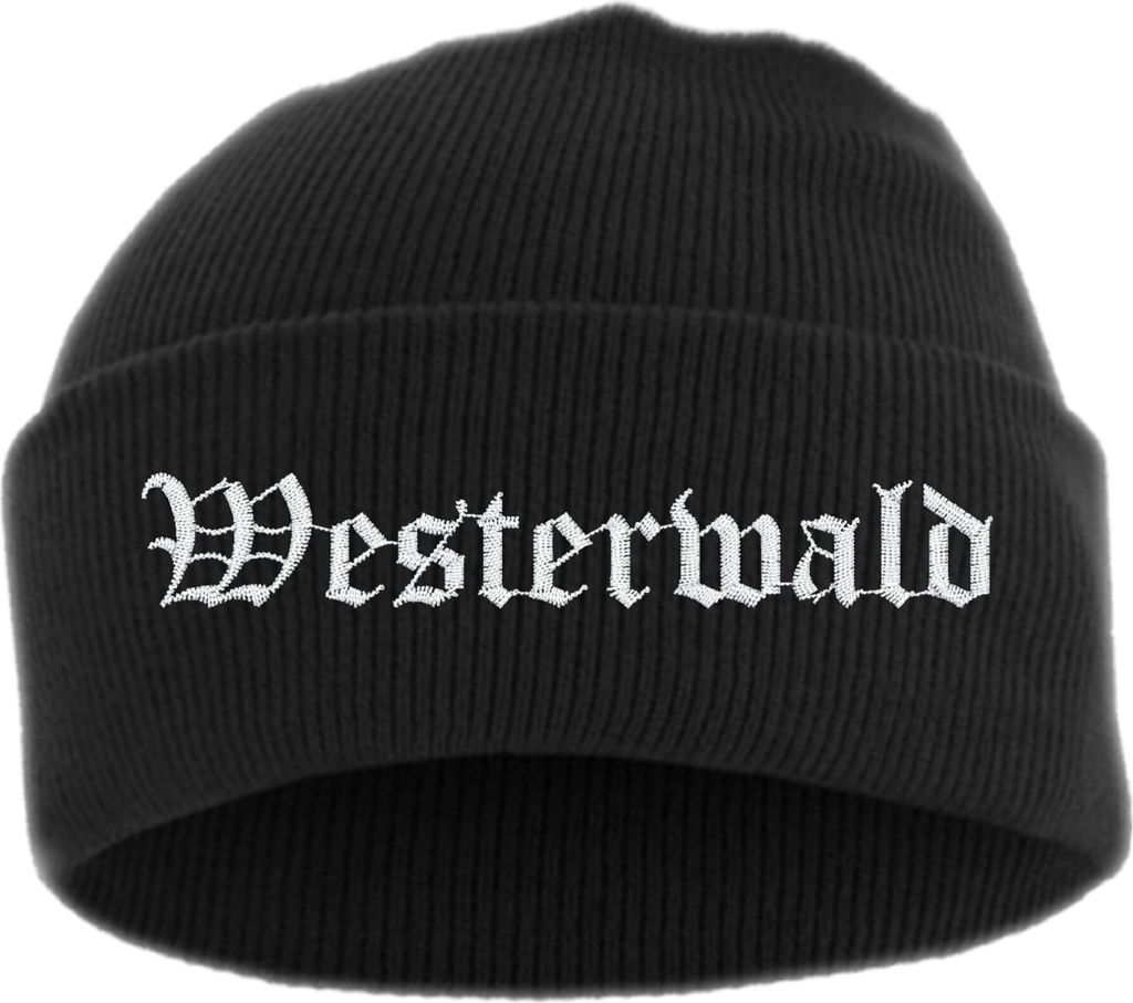 Westerwald Umschlagmütze - Altdeutsch - Bestickt - Mütze mit breitem Umschlag Einheitsgröße Schwarz