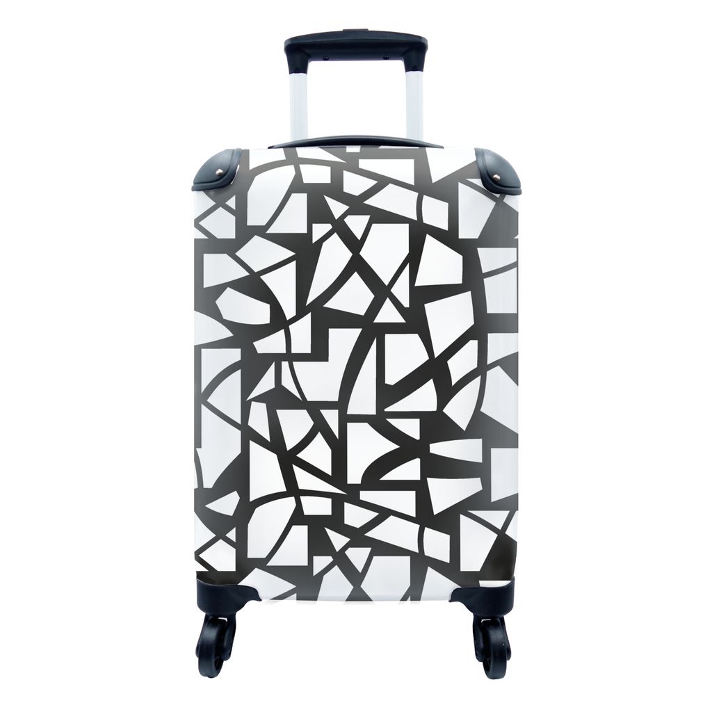 MuchoWow Koffer Handgepäck Trolley Rollkoffer Kleine Reisekoffer mit 4 Rollen - Muster - Geometrisch - Weiß - Schwarz - Cabin Size < 55x40x23 c...