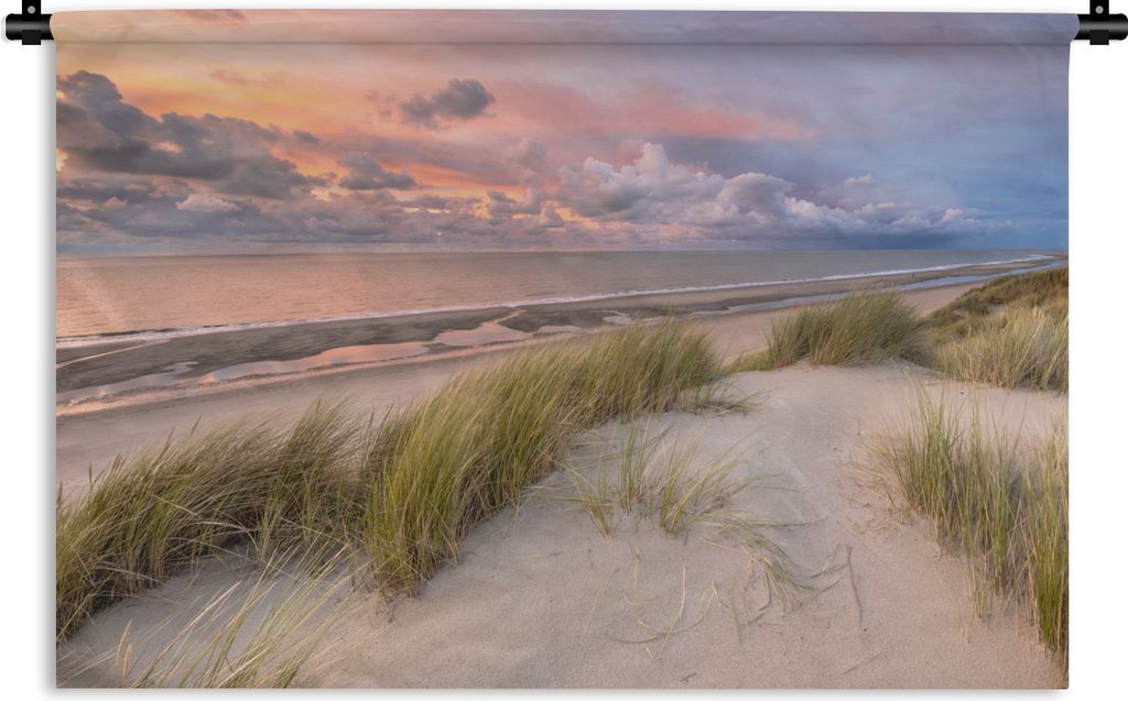 MuchoWow Wandteppich Wandbehang Strand - Meer - Dünen - Niederlande - Rosa 150x100 cm Tapisserie Dekoration Wandtuch - Waschbar - Tapisserien - ...