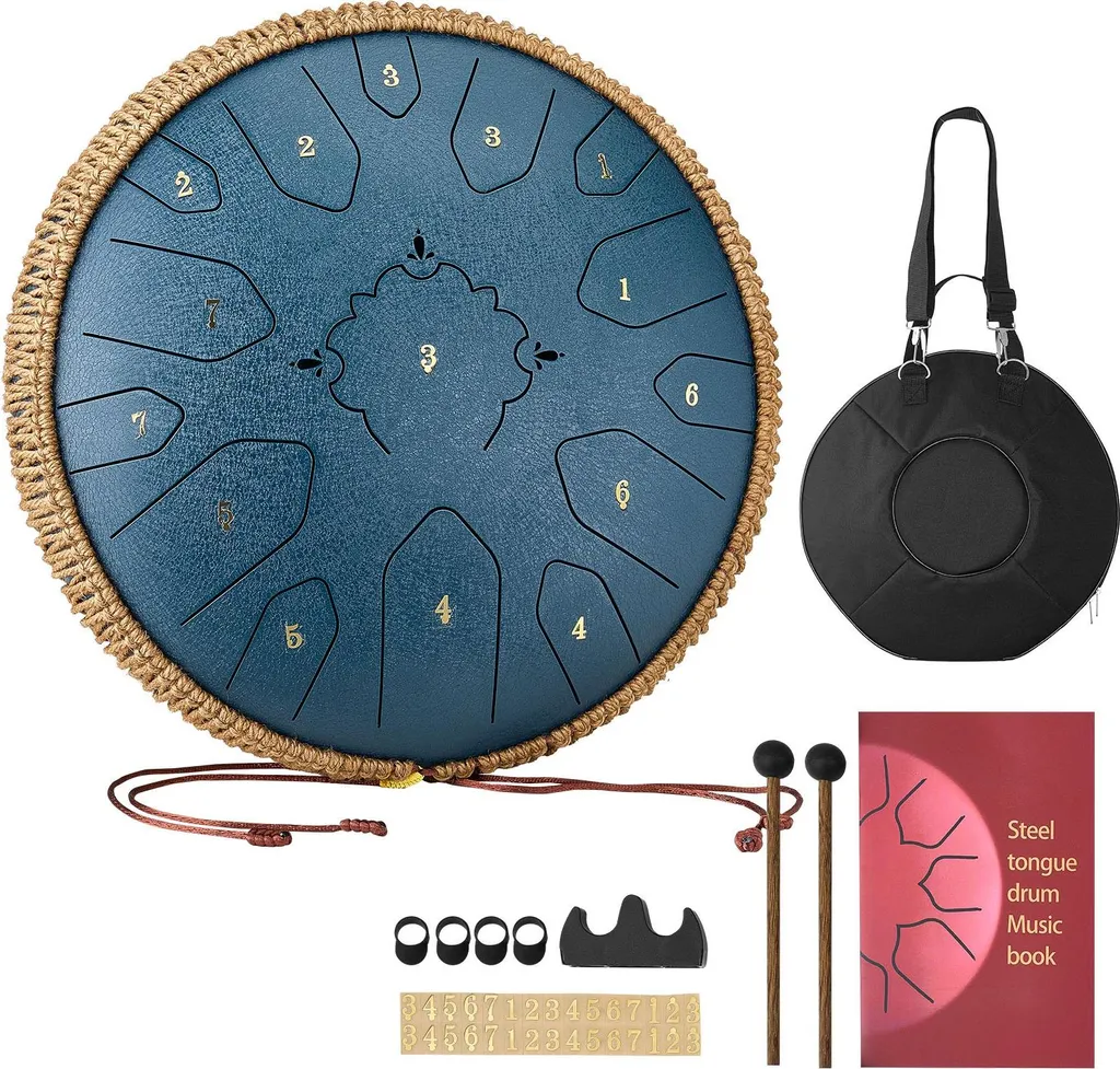 Tambour à Languettes en Acier Bleu Marine 15 Tons pour Méditation