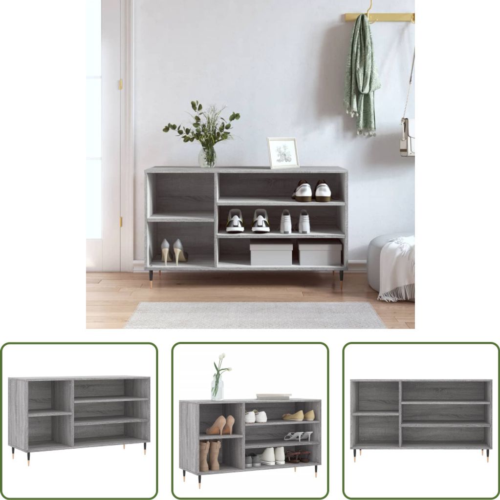 The Living Store Schuhregal Grau Sonoma 102x36x60 cm Holzwerkstoff