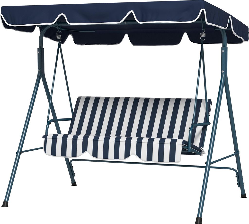 Hollywoodschaukel Gartenschaukel 3-Sitzer, wetterbeständig, verstellbares Dach, 172 x 110 x 153, Blau