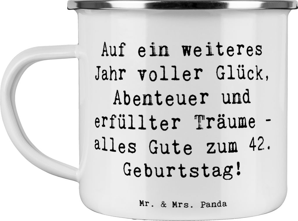 Mr. & Mrs. Panda becher emaille Spruch 42. Geburtstag - Weiß - Geschenk, Geburtstagsgeschenk, Teetasse, Dekoelement, witzige Karte, Kaffeepott, ho...