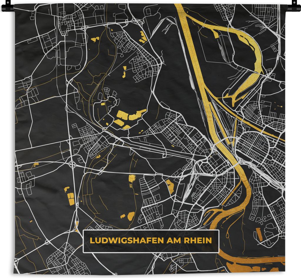 MuchoWow Wandteppich Wandbehang Ludwigshafen Am Rhein - Gold - Karte - Stadtplan - Deutschland 120x120 cm Tapisserie Dekoration Wandtuch - Modern...