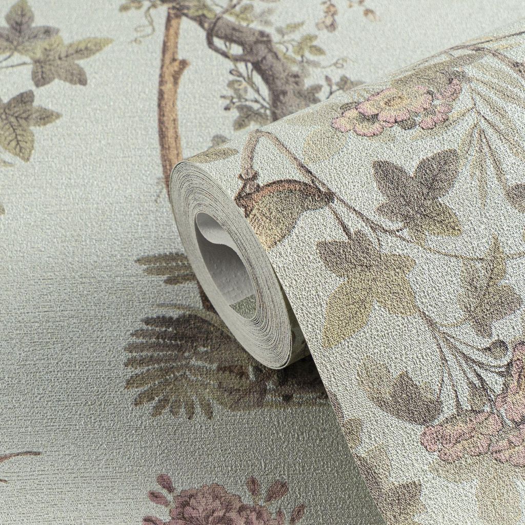 Blumen-Tapete mit Schmetterlinge Mintgrün Bunt - Vliestapete klassisch strukturiert AS-Creation (KG-174680)