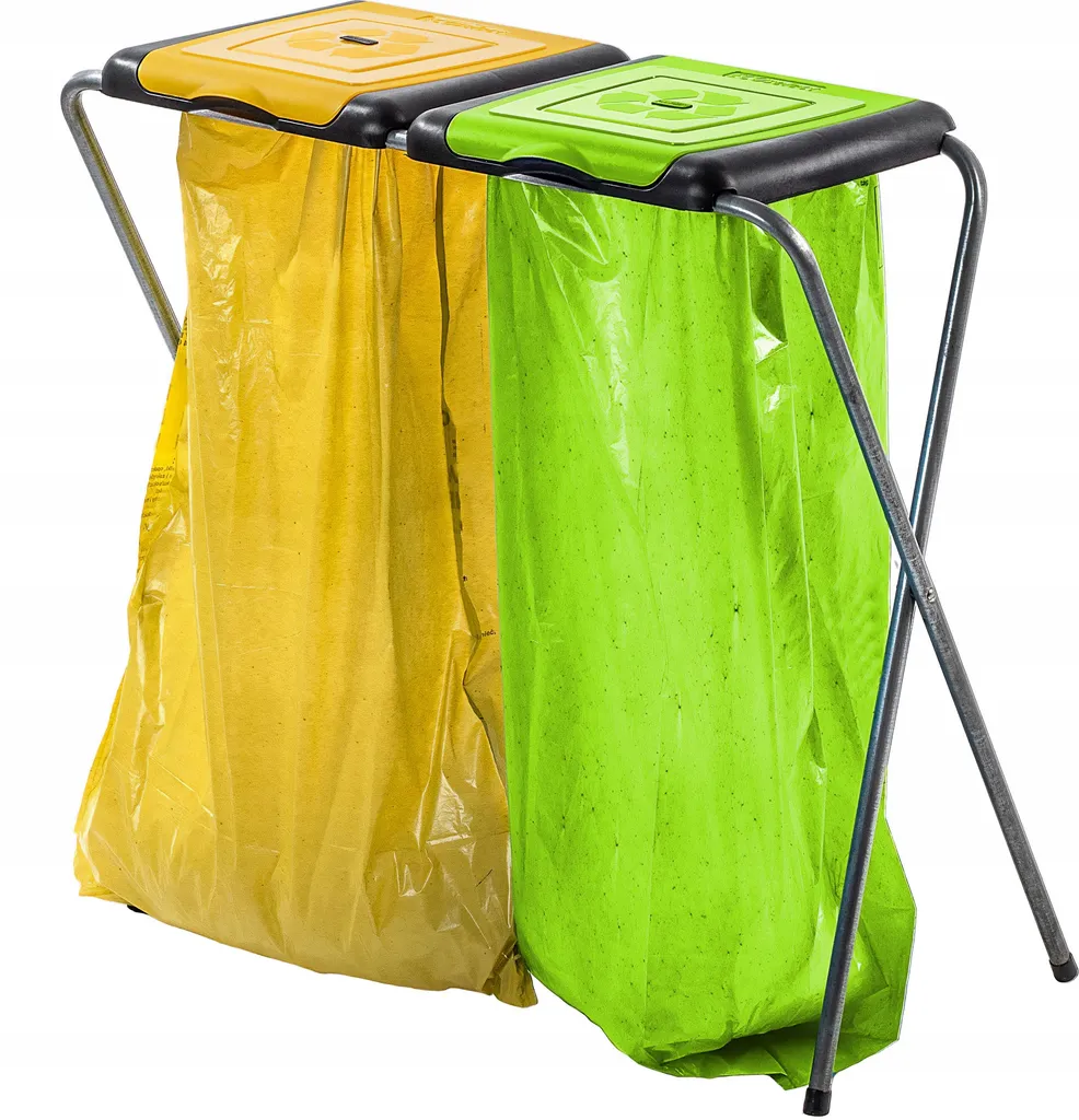 Support Sac Poubelle Stable Amal KADAX Double Couvercle Jaune et Vert