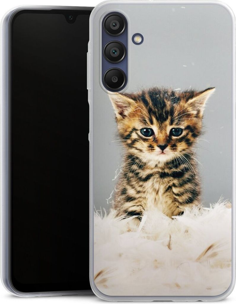 DeinDesign Slim Hülle für Samsung Galaxy A15 Silikon Case Ultra Dünn Handyhülle Feder Haustier Katze