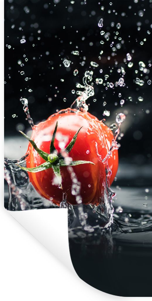 MuchoWow Wandtattoo Wandsticker Wandaufkleber Tomate - Gemüse - Stilleben - Wasser - Rot 60x120 cm Selbstklebend und Repositionierbar - Selbstkl...