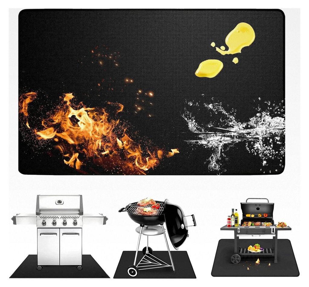 Grillmatte 100 x 150 cm, Bodenschutzmatte für Feuerstellen, hitzebeständig bis 1800 °F, feuerfeste Unterlage für Gas- und Holzkohlegrills