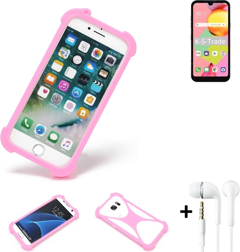 K-S-Trade Bumper + Kopfhörer kompatibel mit LG Electronics Risio 4 Handy Hülle Schutzhülle Silikon Schutz Hülle Cover Case Silikoncase