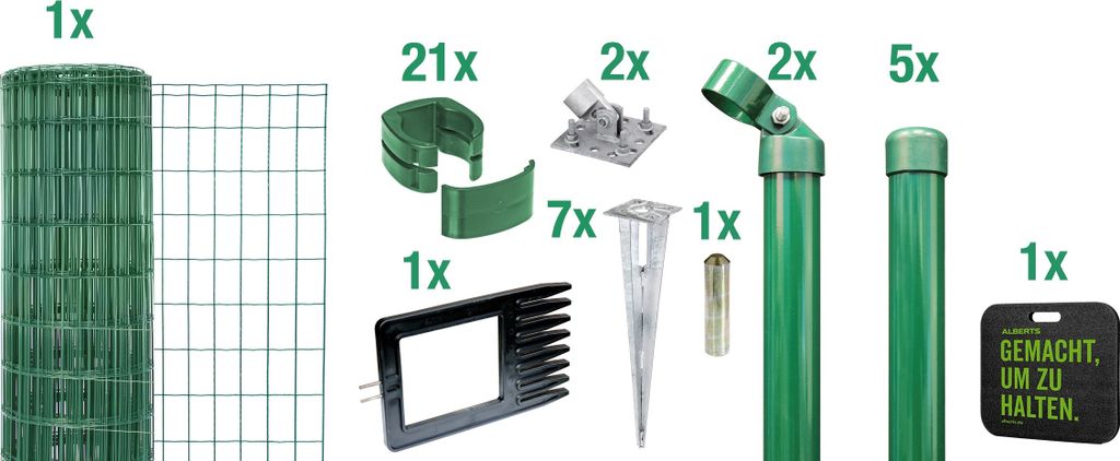 Alberts Fix-Clip Pro Gartenzaun, Höhe 122 cm, Länge 10 m, Zaun-Komplettset mit Bodenhülse ohne Betonieren, grün