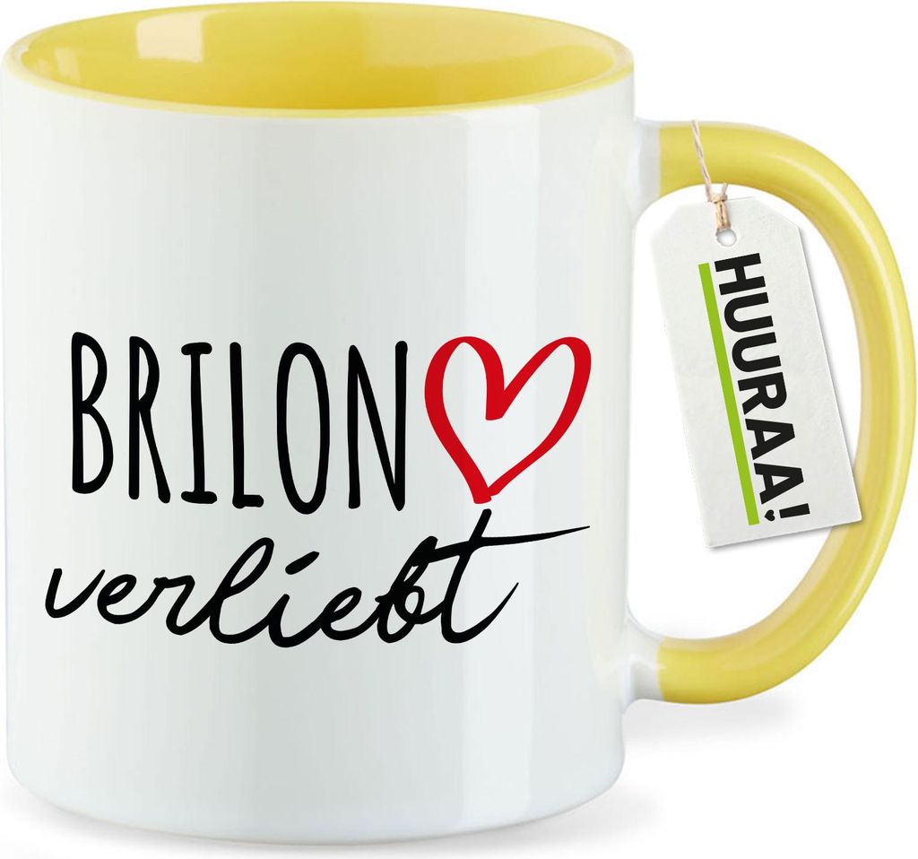 Huuraa Kaffeetasse Brilon verliebt 330ml Gelb Keramik Kaffeebecher Geschenkidee
