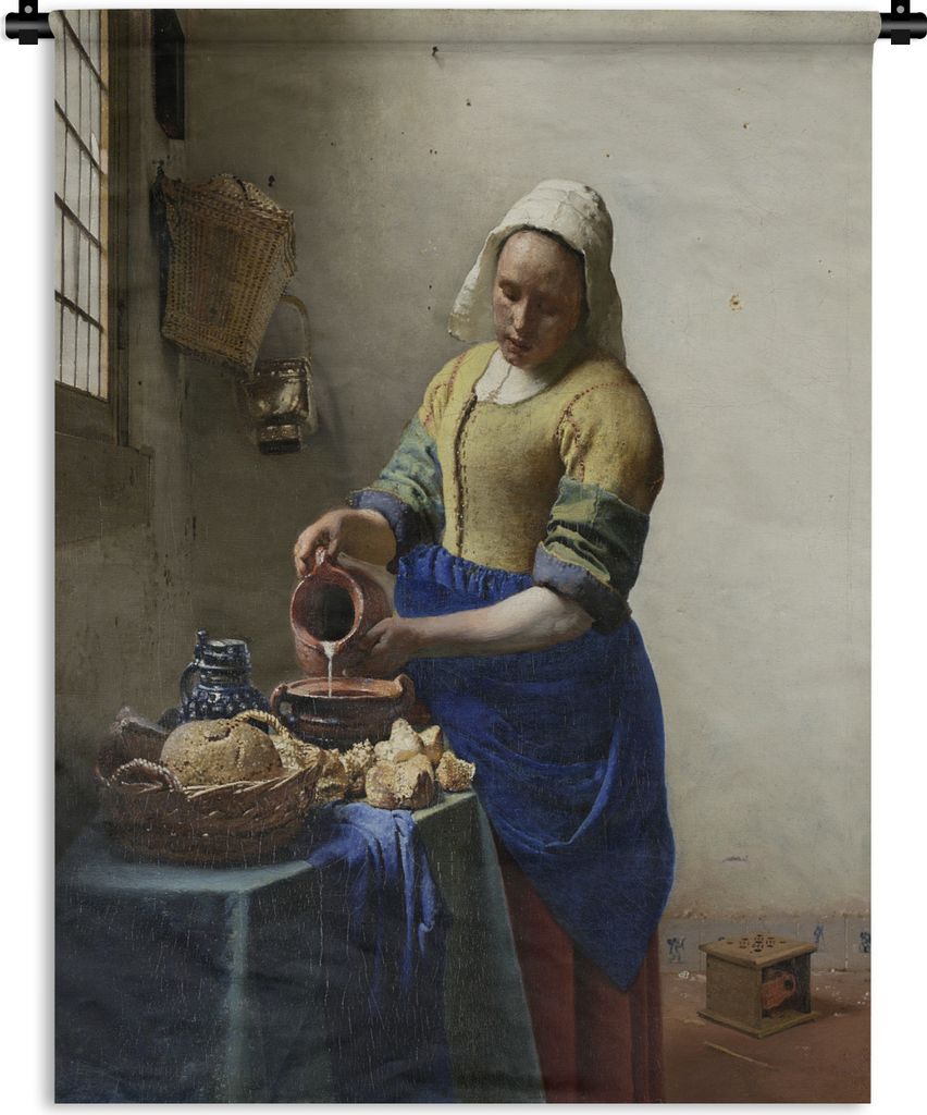 MuchoWow Wandteppich Wandbehang Das Milchmädchen - Johannes Vermeer 90x120 cm Tapisserie Dekoration Wandtuch - Wanddeko