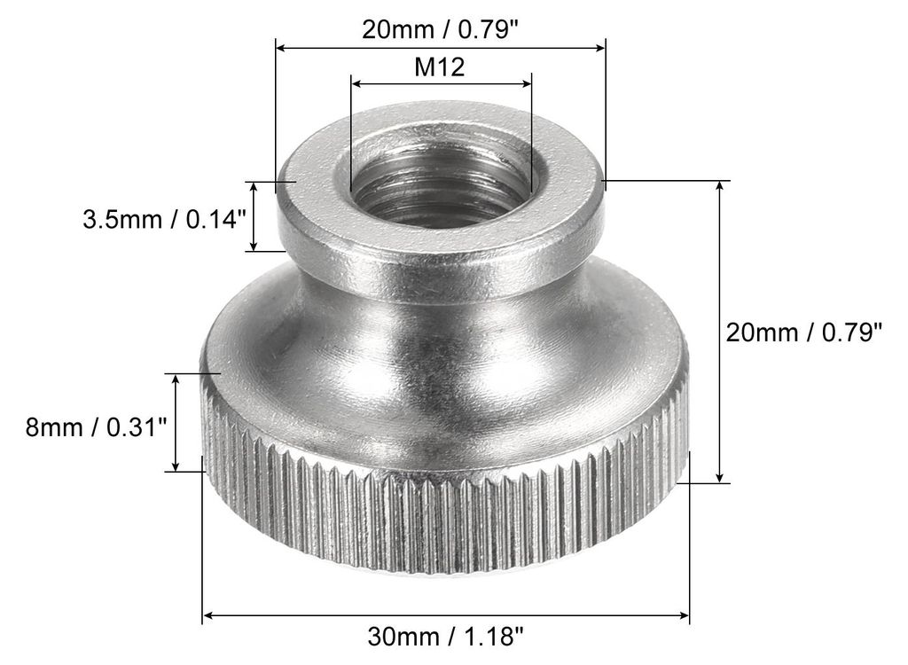 R?ndelmuttern 2Stk. M12xD30mm x H20mm 304 Edelstahl R?ndelmutter mit Manschette