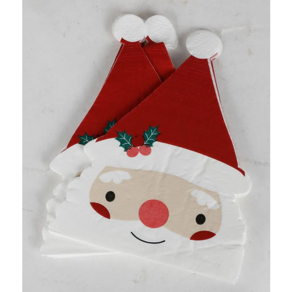 Serviette Jetable Noël 3 Plis Motif Bonnet Père Noël Papier Absorbant