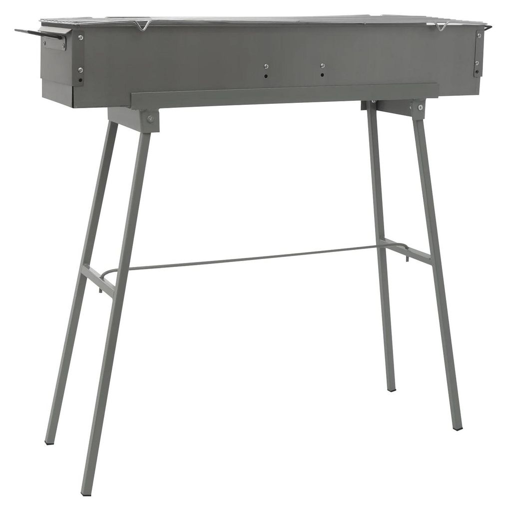 Tragbarer Holzkohlegrill - Campinggrill mit Ständer - Klappbar - 80×18×13 cm - Ablagefläche - Zink-Eisen-Legierung - Traglast 35 kg - Silber