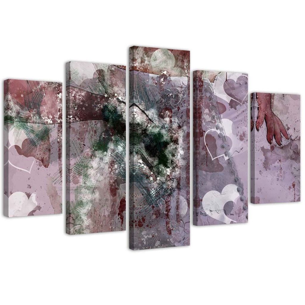 5-teiliges leinwandbild abstrakte herzen 100x70 cm Feeby lila wandbild bereit zum aufhängen