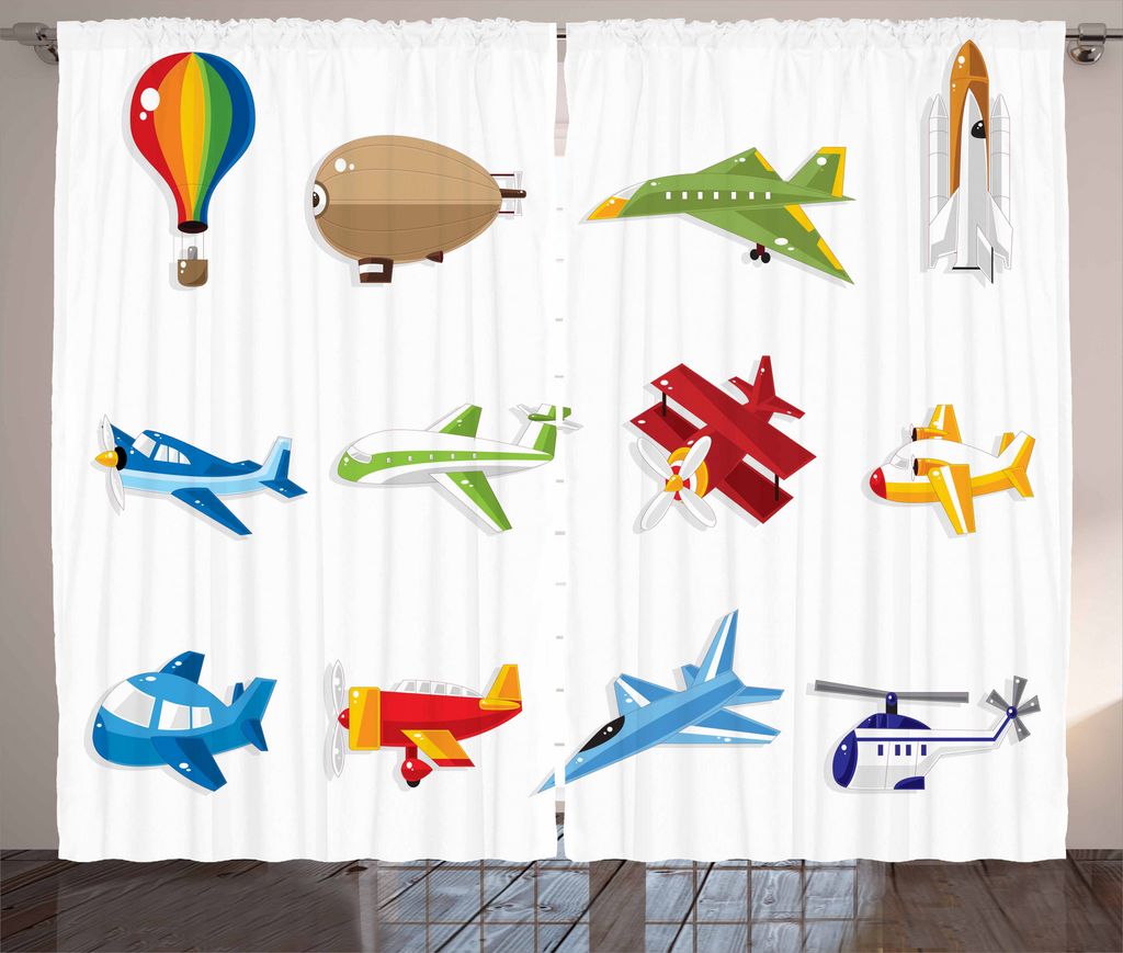 ABAKUHAUS Kindergarten Rustikaler Vorhang, Jet Airliner Zeppelin, Wohnzimmer Universalband Gardinen mit Schlaufen und Haken, 280 x 175 cm, Mehrfarbig