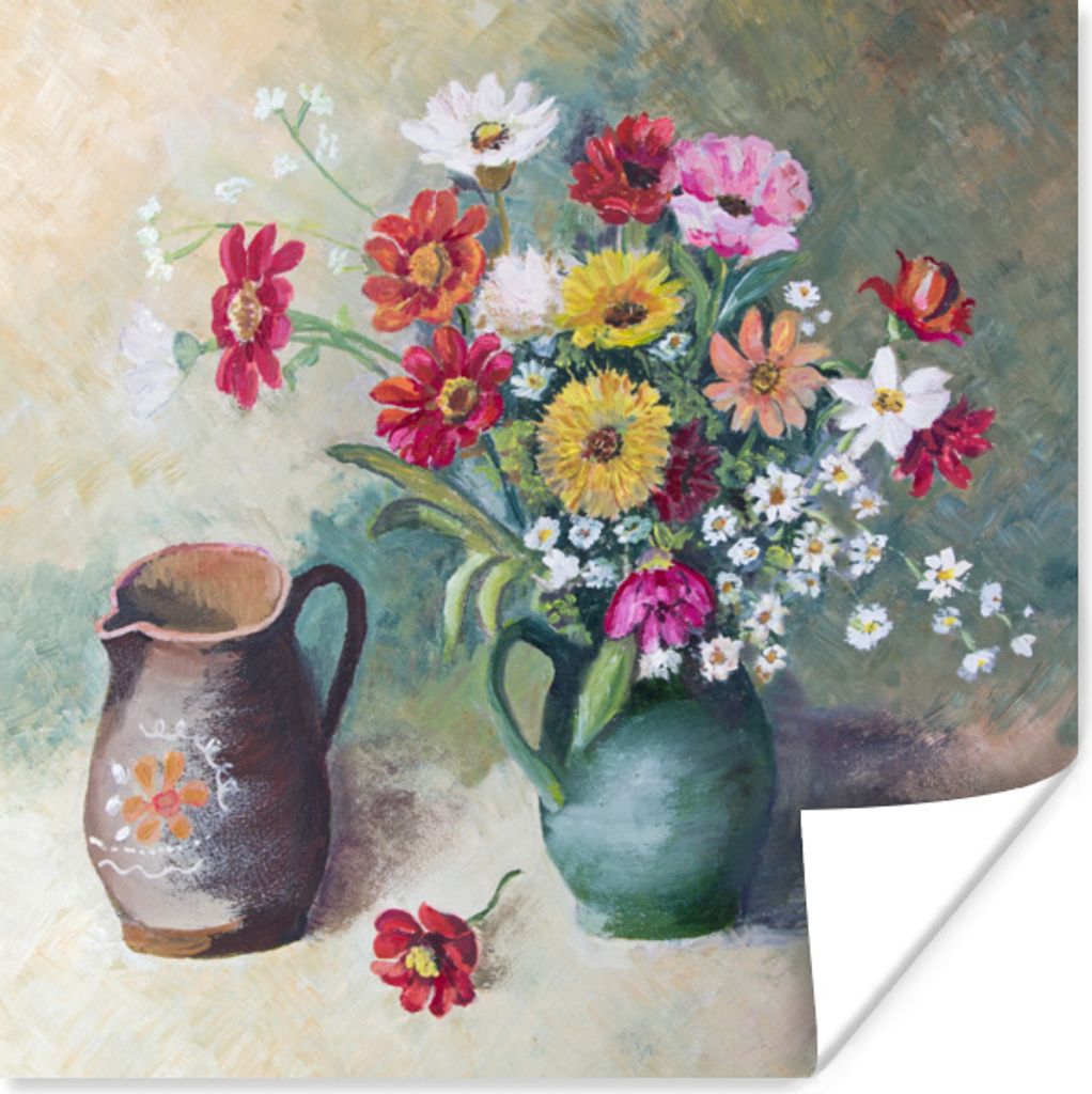 MuchoWow Poster Blumen - Bunt - Farbe 50x50 cm - Wohnzimmerdekoration