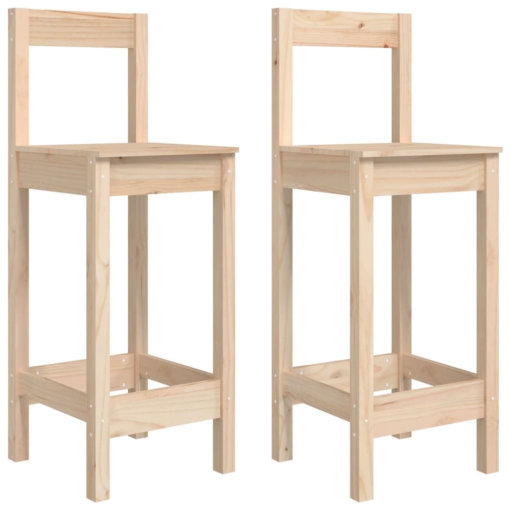 Two wooden bar stools are shown side-by-side against a white background.