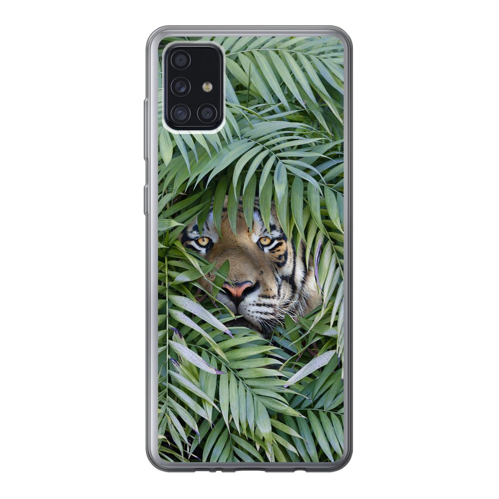 MuchoWow Handyhülle Schutzhülle Hülle für Samsung Galaxy A52 5G Tiger - Blätter - Farn Silikon Softcase Handy Hülle - Umschlag