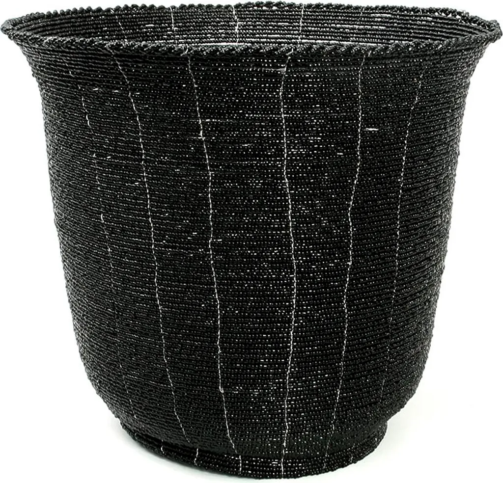 Corbeille de rangement en perles noires - Panier déco bohème 23 cm