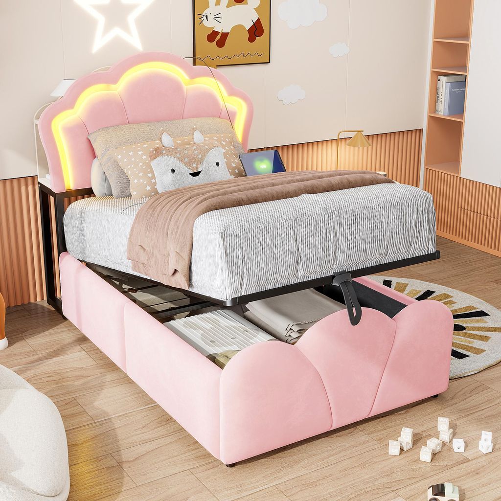 Letto imbottito 90 x 200 cm con spazio contenitore Immagine del prodotto 