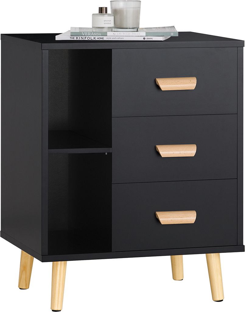 FBT95-SCH Side Table End Of Sofa Nachtkastje Nachtkastje Met 3 L En 2 Opbergplanken