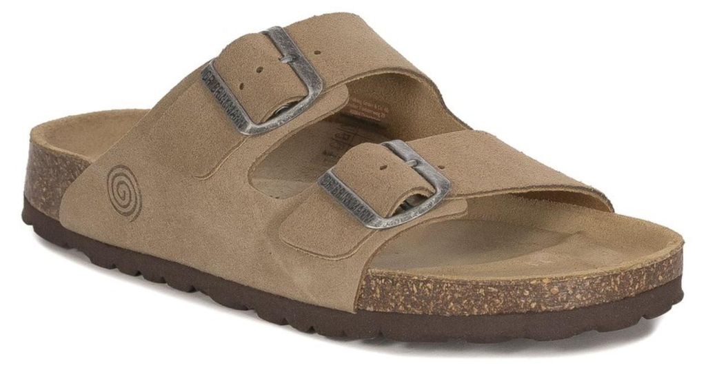 Dr. Brinkmann Pantoletten Veloursleder beige mit anatomischer Kork-Latex-Innensohle und Metallschnallen 60013408