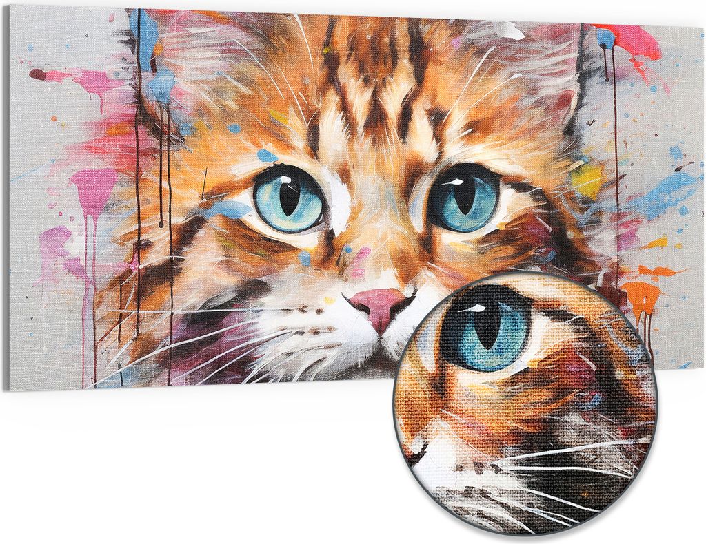 DEQORI Hybrid Leinwand Bild 100x50 cm 'Feliner Farbrausch' Wandbild Glas flach modern