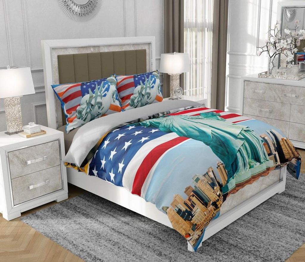 Bettwäsche 160x200 cm + 2x70x80 cm, 3-teilig, 100% Baumwolle, Satin, Reißverschluss, Aufdruck, Bunt - SOVIO | So.0050