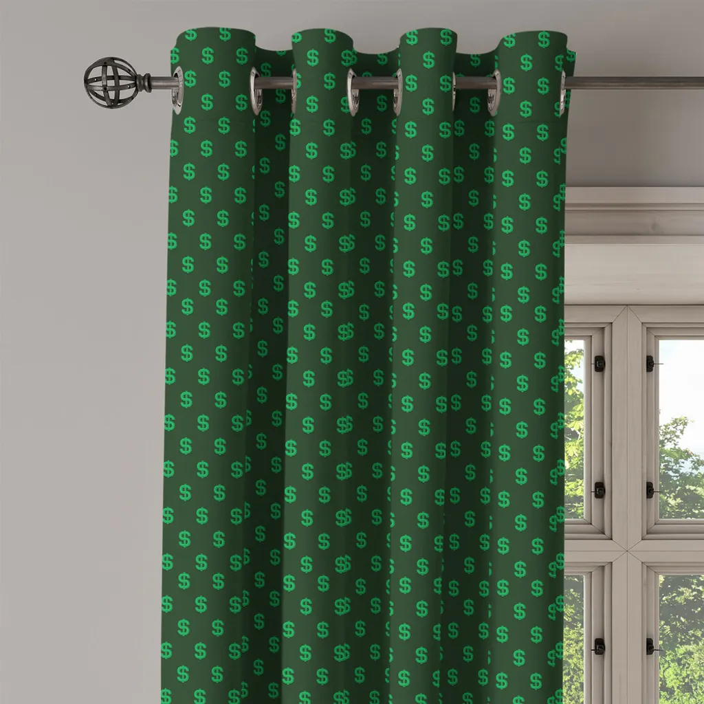 Rideau occultant partiel vert motif dollar pour intimité et style