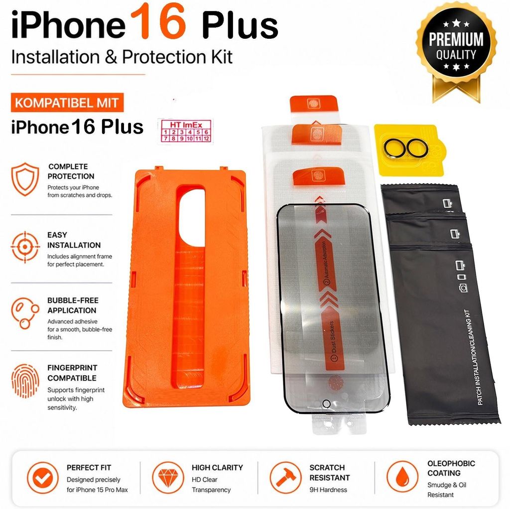 3-Pack Privacy Screen kompatibel mit iPhone 16 Plus + Camera Lens Protection + Tool Kit