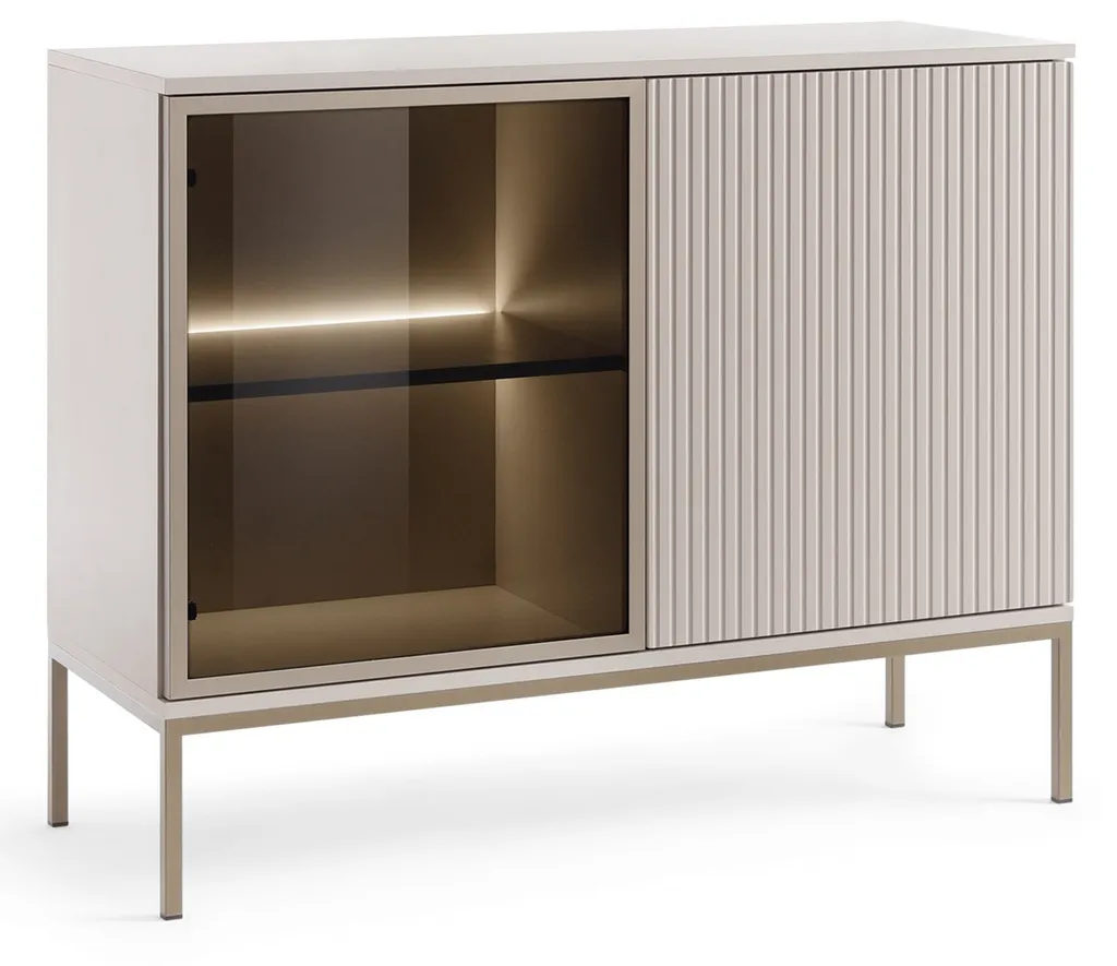 Buffet Haller 104 cm : Rangement Design pour Salon Encombré - LED & Bois
