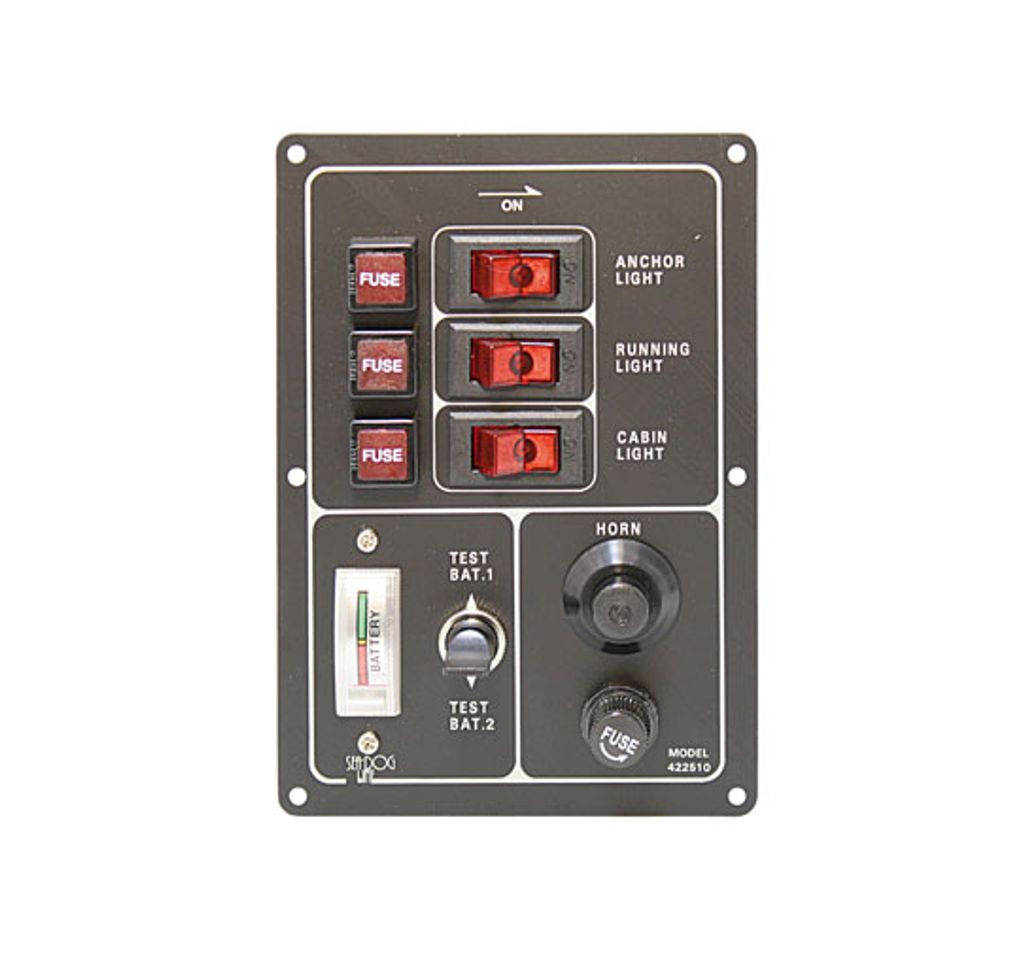 3er Schalttafel, vertikal, mit Batterietester und Schalter für Signalhorn