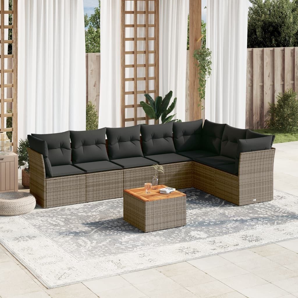Maison Exclusive - 8-tlg. Garten-Sofagarnitur mit Kissen Grau Poly Rattan