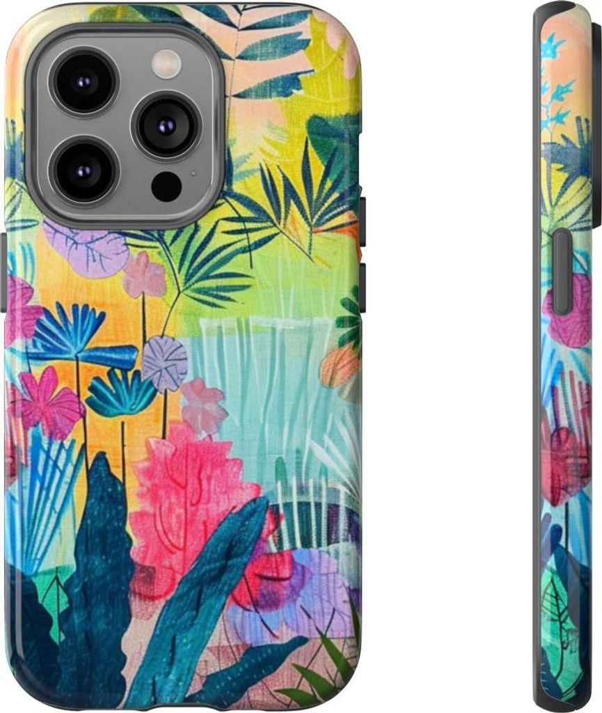 Bunte Tropengarten-Illustration – Hülle Kompatibel mit iPhone 14 Pro